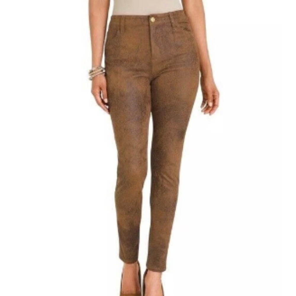 Chico's Faux Suede Worn Luggage Brown Skinny Pants Size 0.5 Stretch 6 High Rise
